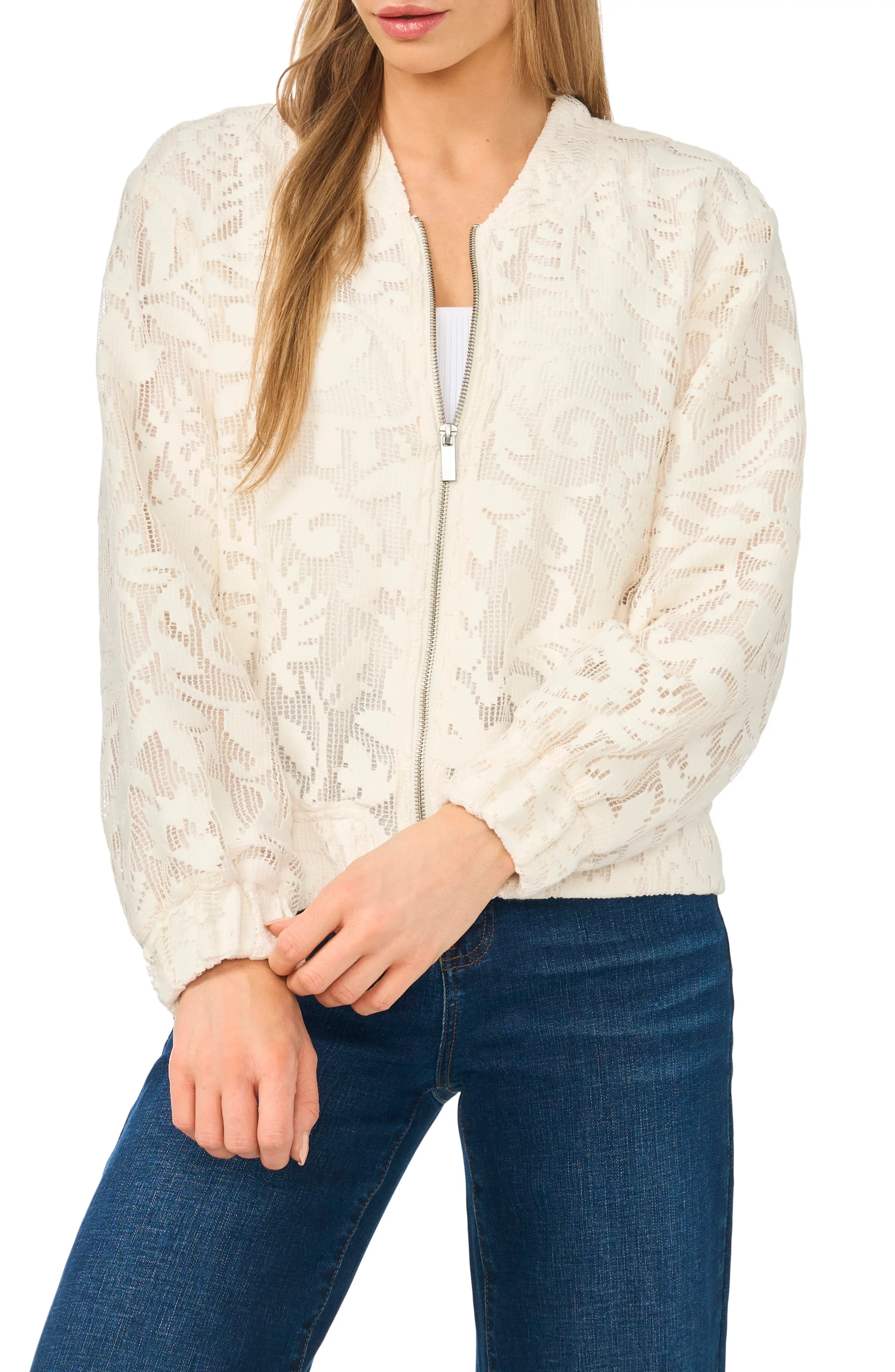 Floral Lace Knit Bomber Jacket (Women) | Nordstrom | Nordstrom