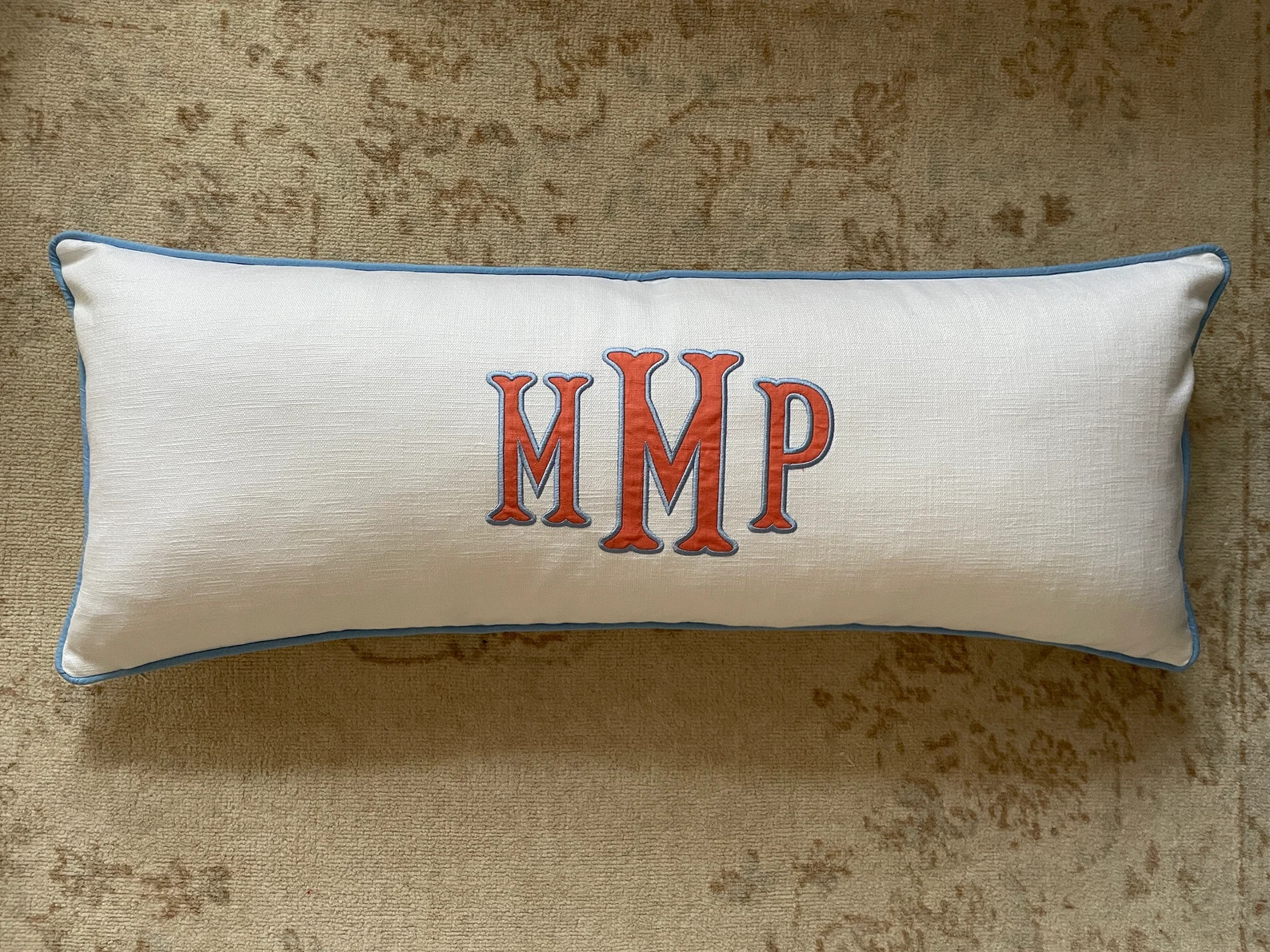 Monogrammed Pillow Cover 14x36, Monogram Cushion, Long Bed Pillow, Personalized Pillow, Linen Cot... | Etsy (Global)