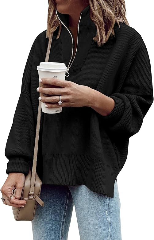 Imily Bela Women's 1/4 Zip Collared Sweaters Long Sleeve Oversized Slit Side Slouchy Sweatshirt K... | Amazon (US)