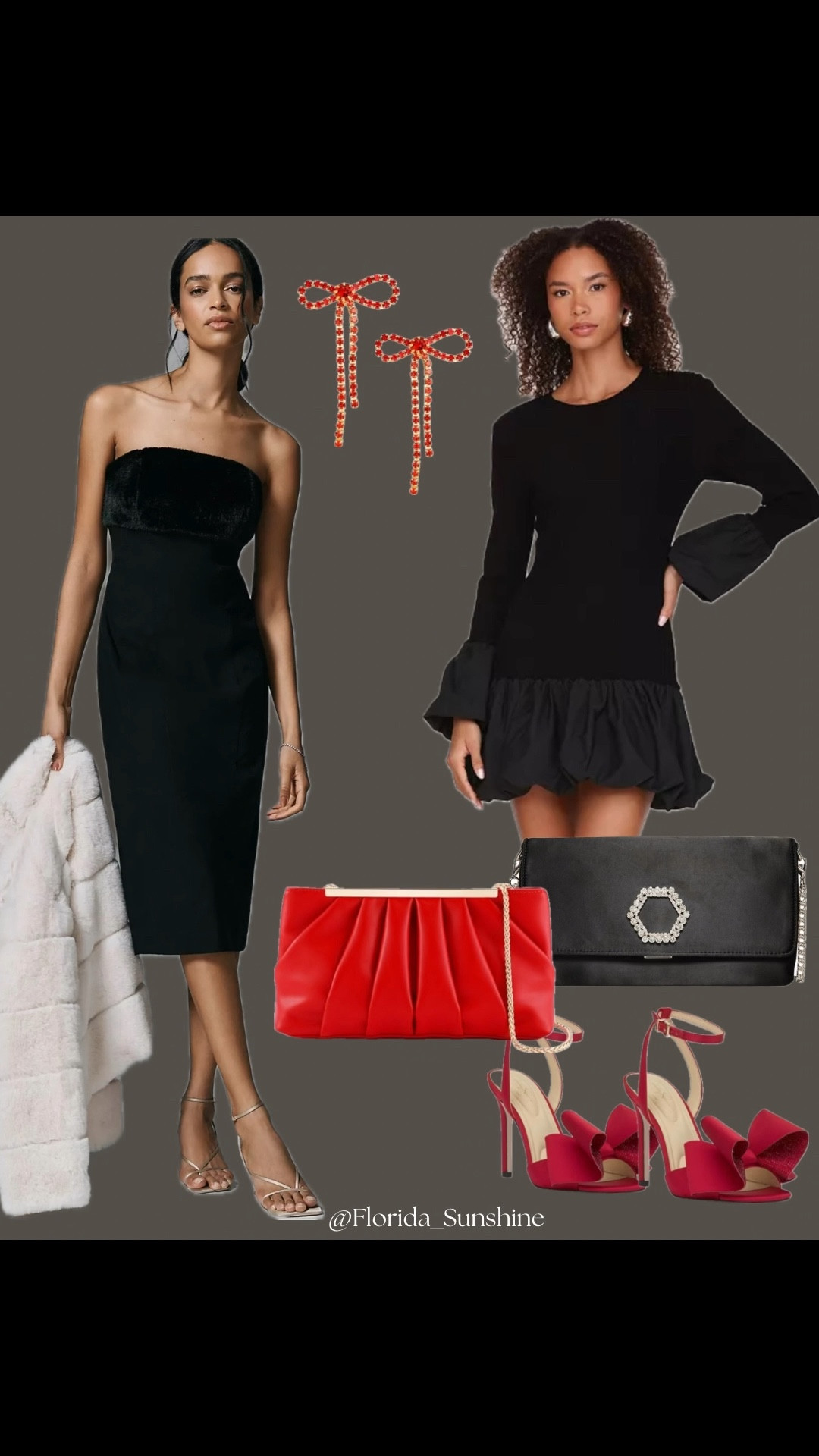 Holiday party look inspo. Black elegant dress paired with red pumps and red bow earrings. Satin red or black clutch for the evening will have you dazzling at any Holiday party! Grab the sale items while you can!



#LTKootd #LTKHoliday #LTKgrwm