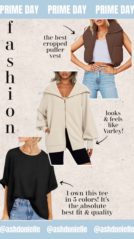 Amazon Prime day fashion favorites- items I actually have, wear & love! 

• puffer vest - size medium, comes in so many colors
• zip up - size small - true to size 
• tee - size medium but could totally do my true size small too 

#LTKxPrime #LTKsalealert #LTKfindsunder50