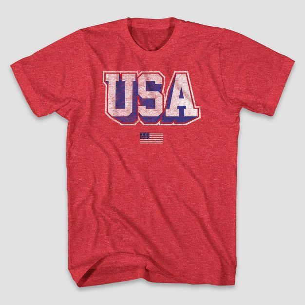 Men's USA Mini Flag Short Sleeve Graphic T-Shirt - Heathered Red | Target