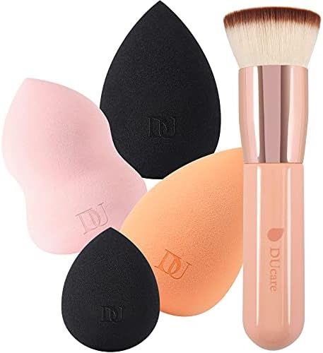 DUcare Foundation Brush with Makeup Sponges Flat Top Kabuki Brush Synthetic Professional Liquid B... | Amazon (US)