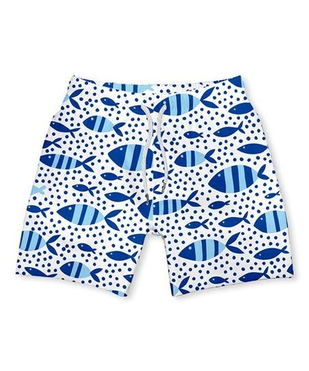 White & Blue Fishes Swim Trunks - Infant, Toddler & Boys | Zulily