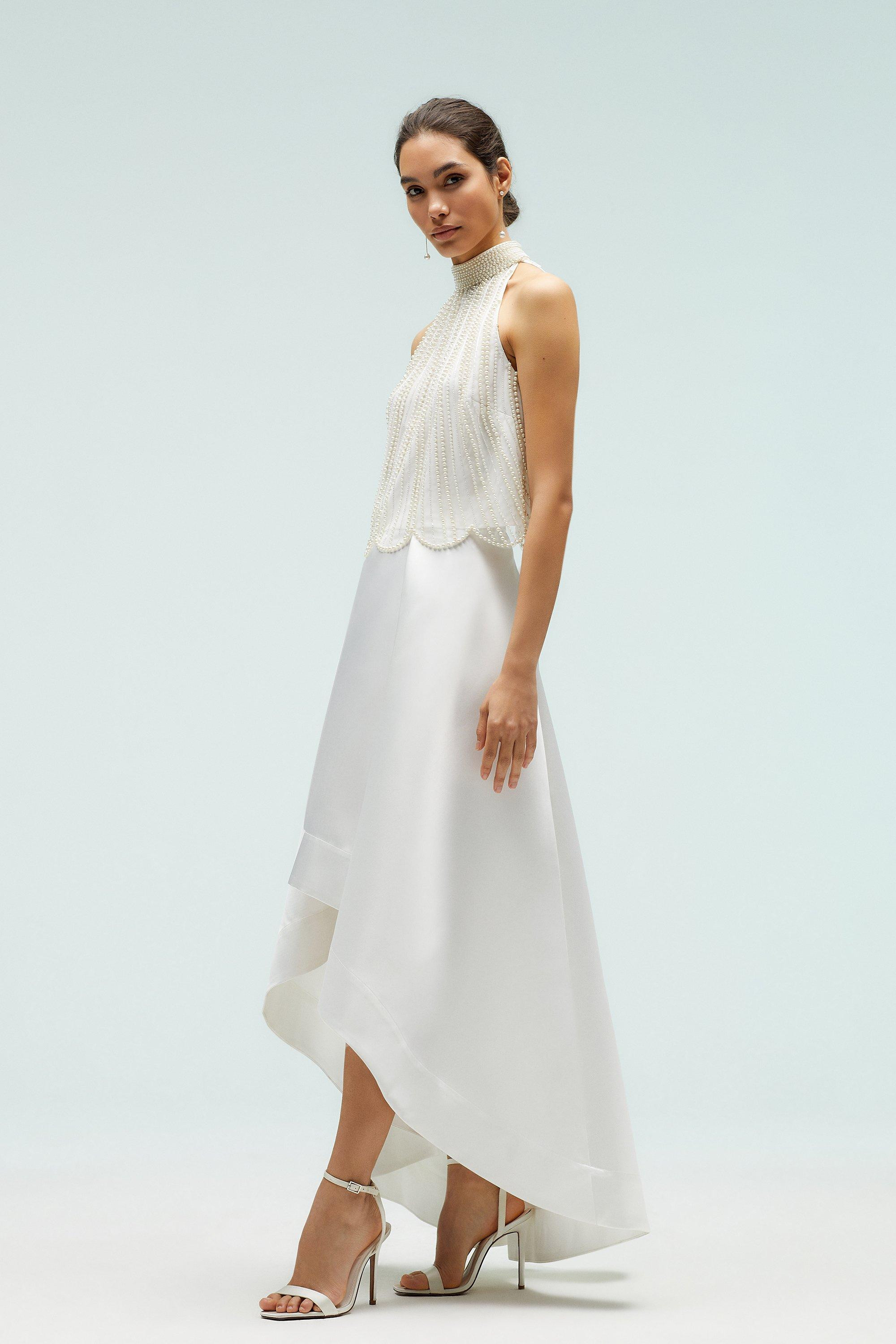 High Low Ivory Structured Twill Midi Skirt | Coast UK & IE