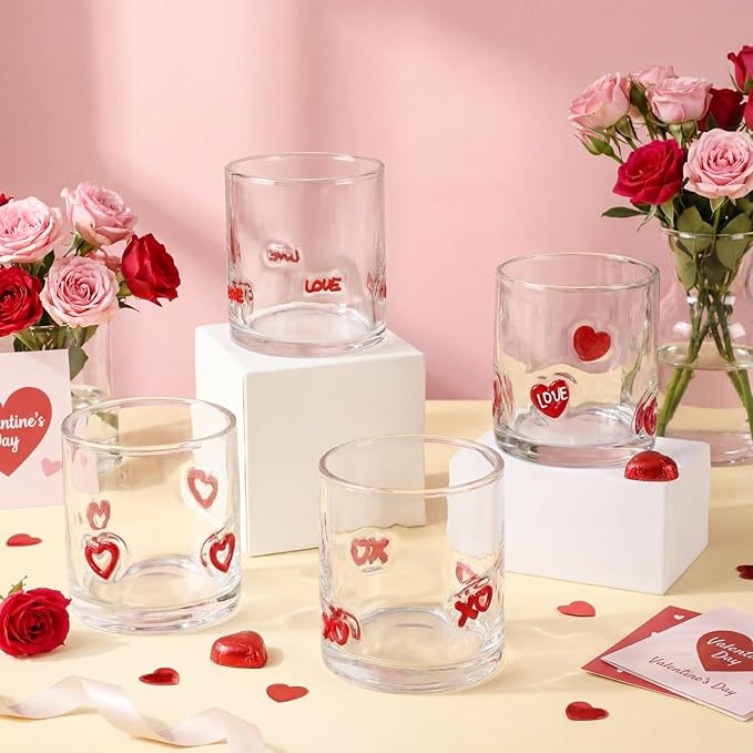 Skylety 8 Pcs Valentines Day Icons Juice Glasses Heart Love Drinking Cups Old Fashioned Stemless ... | Amazon (US)