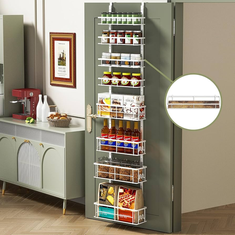8-Tier Over the Door Pantry Organizer and Storage Rack, Metal Hanging Spice Rack Shelves Door, Ho... | Amazon (US)