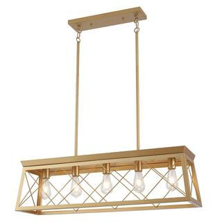 5-Light 37.8 in. W Vintage Rustic Spray Gold Linear Chandelier for Kitchen Island Dining Room with No Bulbs Included | The Home Depot