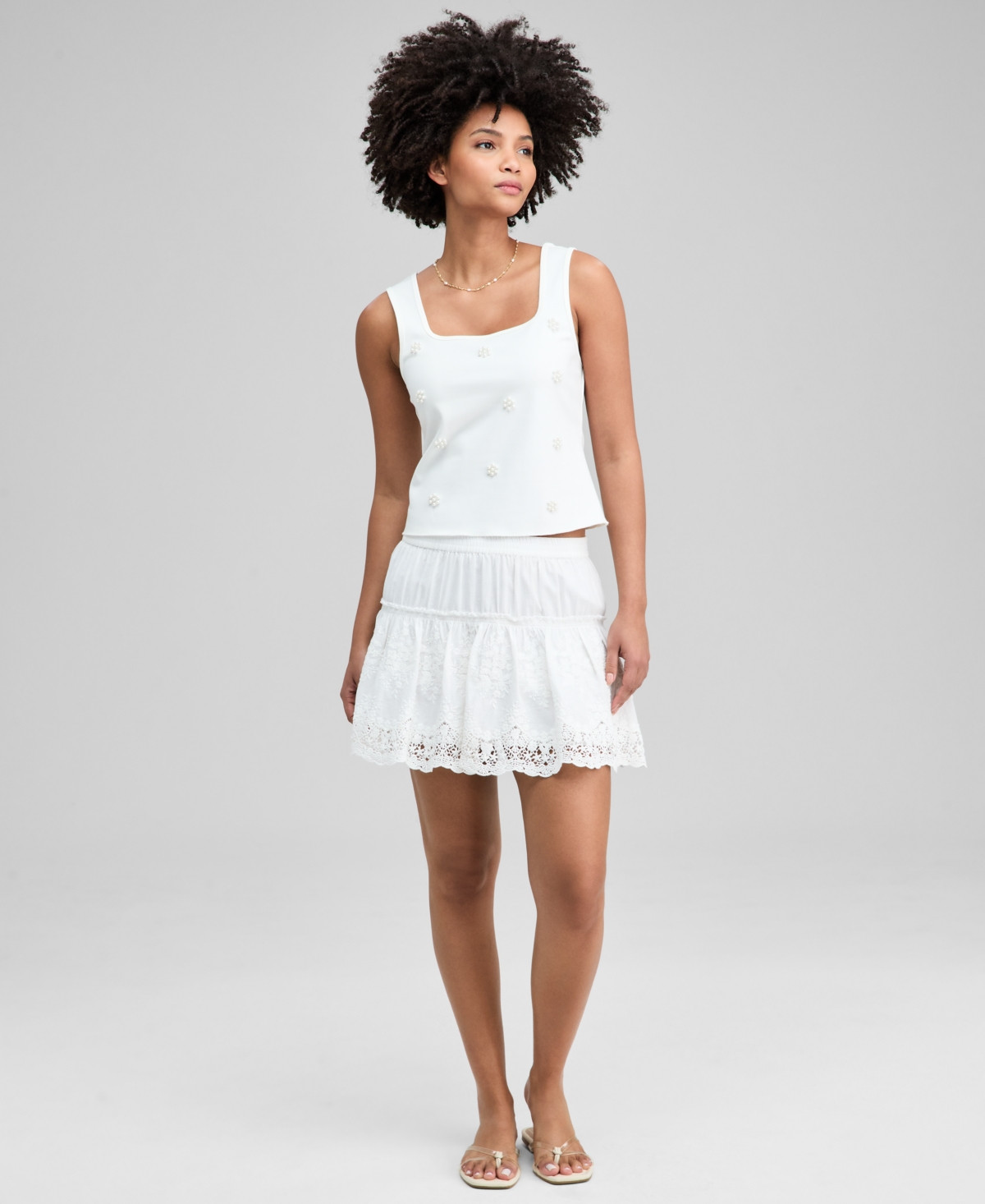 And Now This Women's Embroidered Cotton Mini Skirt, Macy's Exclusive - Bright White | Macy's