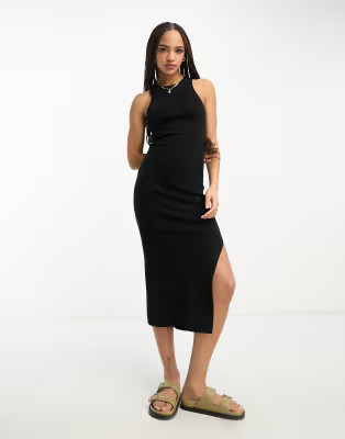 ASOS DESIGN knitted racer midi dress in black | ASOS (Global)