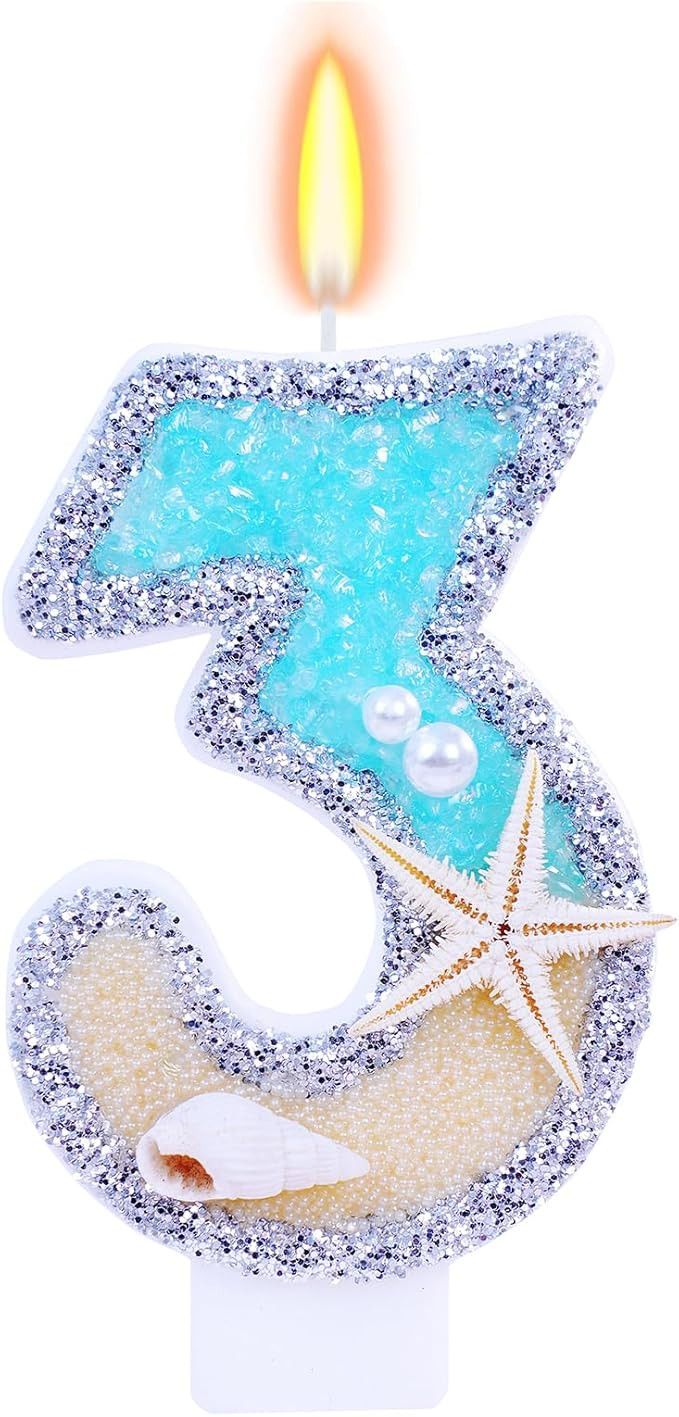 3rd Birthday Candle for Party Supplies,Beach Starfish Conch Number Cake Candles, 2.9 inch Number ... | Amazon (US)