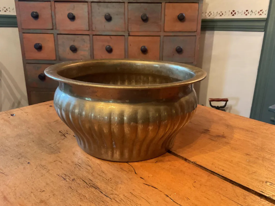 Vintage Brass Planter Bowl - Ribbed Solid Brass Decorative Bowl Made in India - Mid Century Boho ... | Etsy (US)