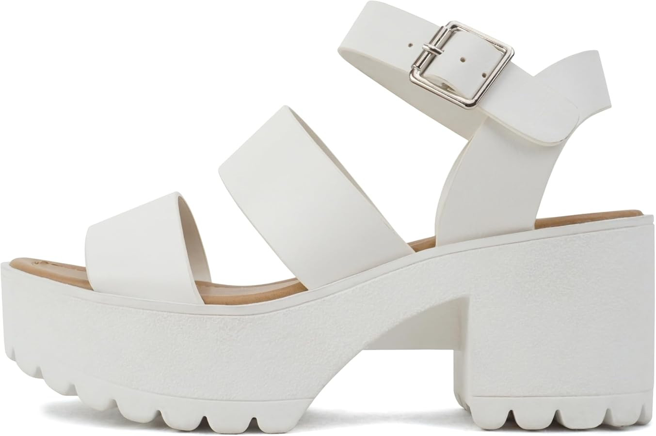 Soda ACCOUNT ~ Women Open Toe Two Bands Lug sole Fashion Block Heel Sandals with Adjustable Ankle... | Amazon (US)