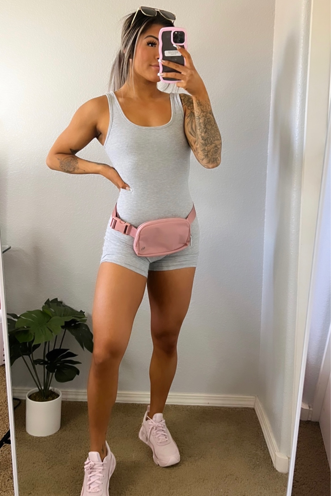 Comfy travel fit, lululemon belt bag, belt bag outfit, summer style, grey bodysuit, walking outfit, comfy style, casual outfit, Nike RYZ, casual comfy outfit 

#LTKtravel #LTKFitness #LTKunder50