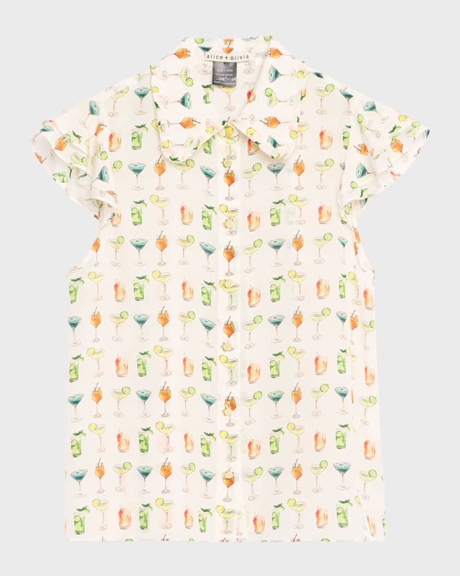 Alice + Olivia Martel Flutter-Sleeve Crepe de Chine Blouse | Neiman Marcus