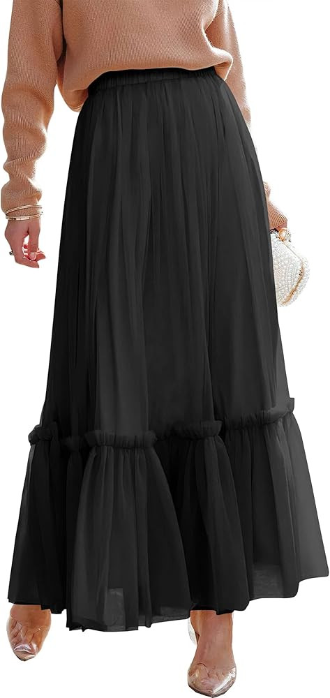 ANRABESS Maxi Skirts for Women Tulle Long Tiered Elastic High Waisted A Line Flowy Dressy Casual ... | Amazon (US)