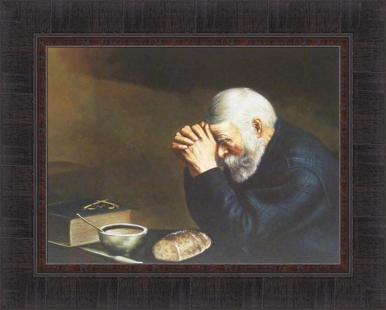 Grace by Eric Enstrom 16x20 Daily Bread Man Praying at Dinner Table Religious Pray Framed Art Pic... | Etsy (US)