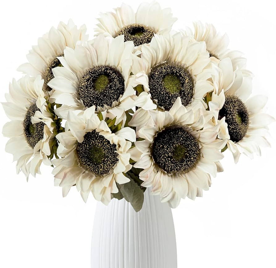 Hawesome White Sunflowers Artificial Flowers 7 Pcs Faux Silk Sunflowers Bouquet Fake Real Touch L... | Amazon (US)