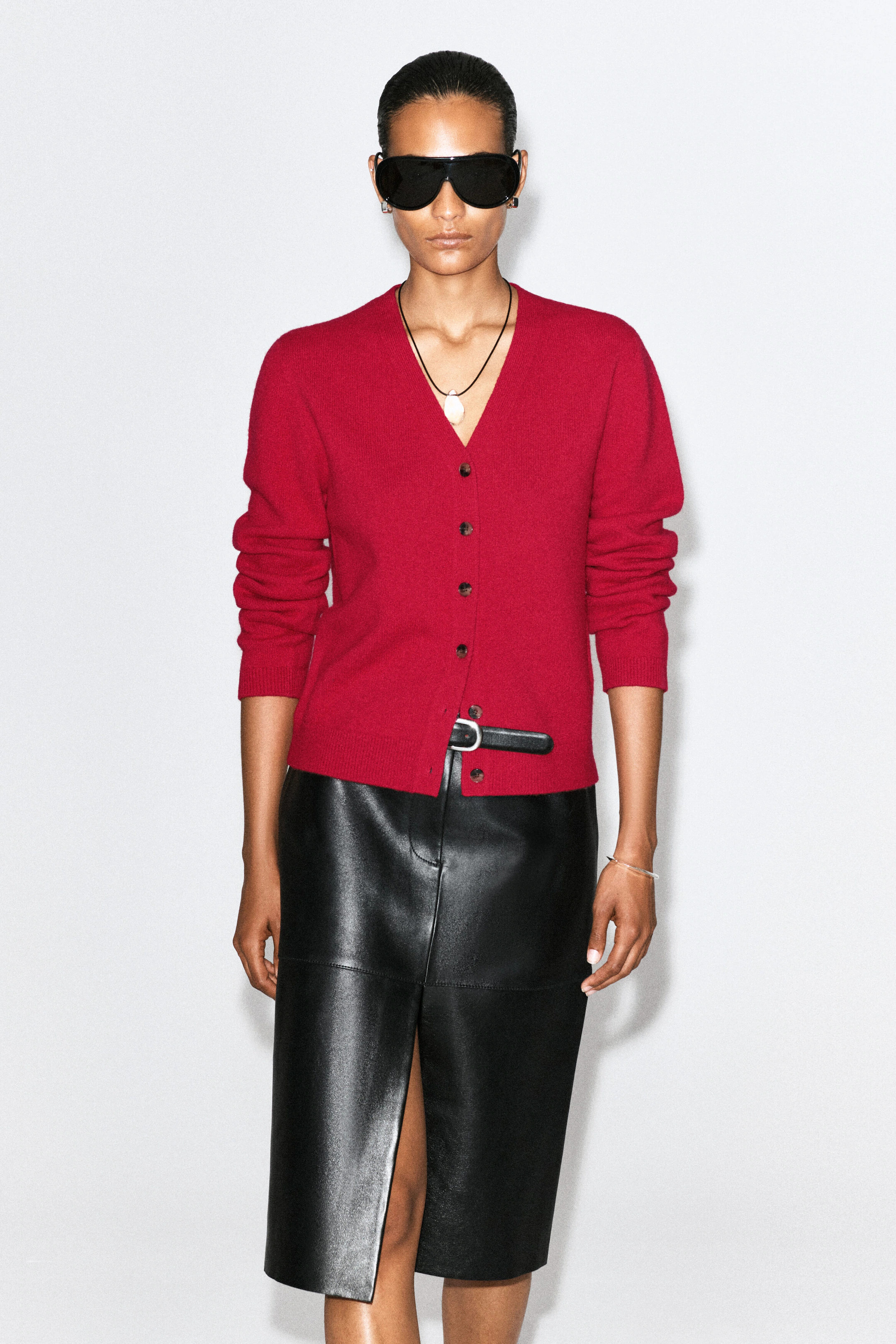 MERINO WOOL V-NECK CARDIGAN - RED | COS GB | COS UK