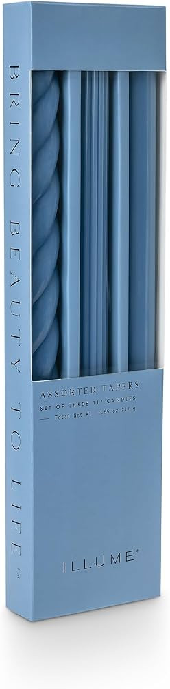 ILLUME Beautifully Done Unscented Assorted Candle Tapers 3-Pack, Cerulean Blue | Amazon (US)