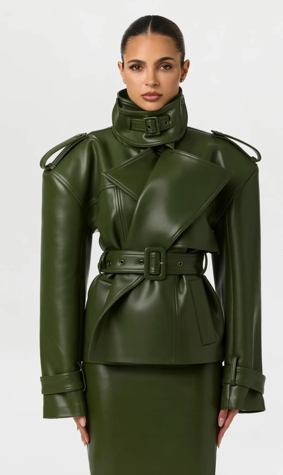 Naked Wardrobe Vegan Leather Belted Jacket | Sierra Deene