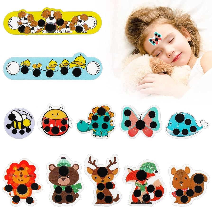 Weewooday 12 Pcs Stick-on Fever Stickers Forehead Temperature Monitoring Patch Cartoon Stickers T... | Amazon (US)