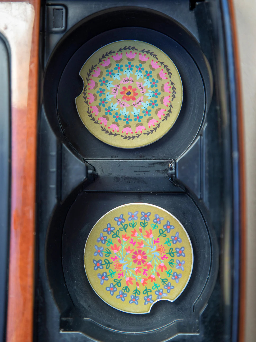 Car Coasters, Set of 2 - Flower Borders | Natural Life