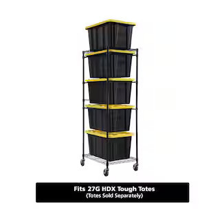 Steel Wire Garage Storage Bin Rack with Casters for 27 Gal. Tough Totes in Black (22 in. W x 69 in. H x 28.5 in. D) | The Home Depot