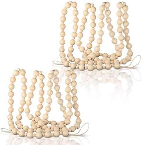 2 Pcs/ 14.4 Feet Christmas Wooden Beads Garland Rustic Christmas Wooden Beads Decorative Wood Bead G | Amazon (US)
