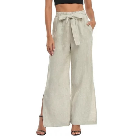 HDE Women s Wide Leg Linen Palazzo Pants with Pockets Taupe Sand - XL | Walmart (US)