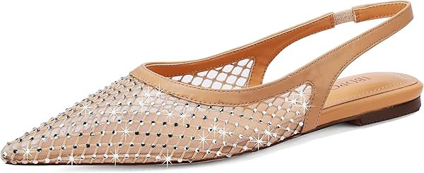 Amazon.com: IBDPOSH Rhinestones Nude Slingback Flats for Women Stylish Pointed Toe Design with Co... | Amazon (US)