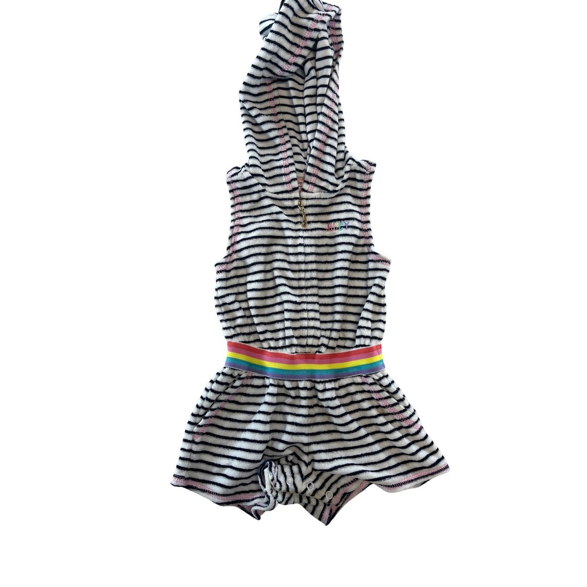 Juicy Couture Girls Striped Terry Hooded Romper Jumpsuit Rainbow Waist 18M | eBay US