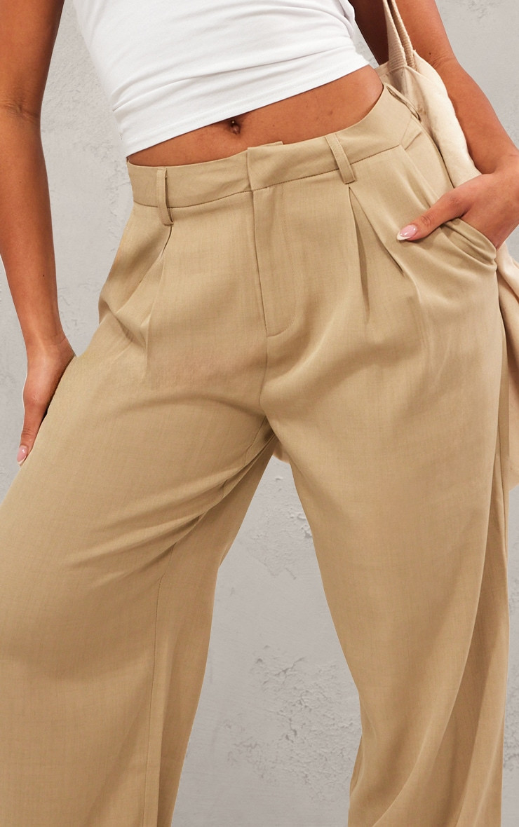 Stone Structured Woven Tailored Wide Leg Pants | PrettyLittleThing US