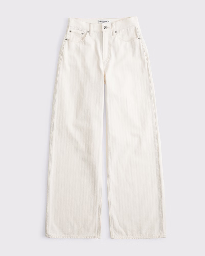 Abercrombie & Fitch Women's High Rise Wide Leg Jean in Ecru Herringbone - Size 30 LONG | Abercrombie & Fitch (US)