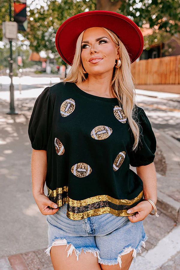 Ready To Tailgate Sequin Shift Top In Gold Curves | Impressions Online Boutique