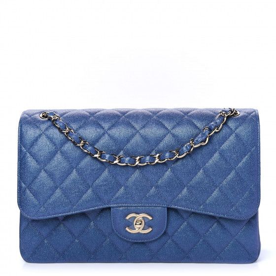 CHANEL
 
Iridescent Caviar Quilted Jumbo Double Flap Dark Blue | Fashionphile