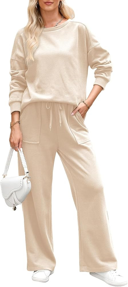 Dokotoo Women's Cotton 2 Piece Outfits Sweatsuit Casual Fall Long Sleeve Knit Tops And Pants Loun... | Amazon (US)