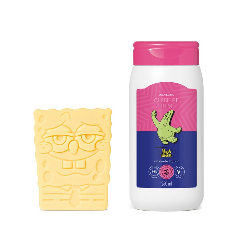 Combo Cuide-se Bob Esponja: Sabonete Líquido 250ml + Sabonete em Barra 2 x 100g | O Boticario | oBoticario (BR)