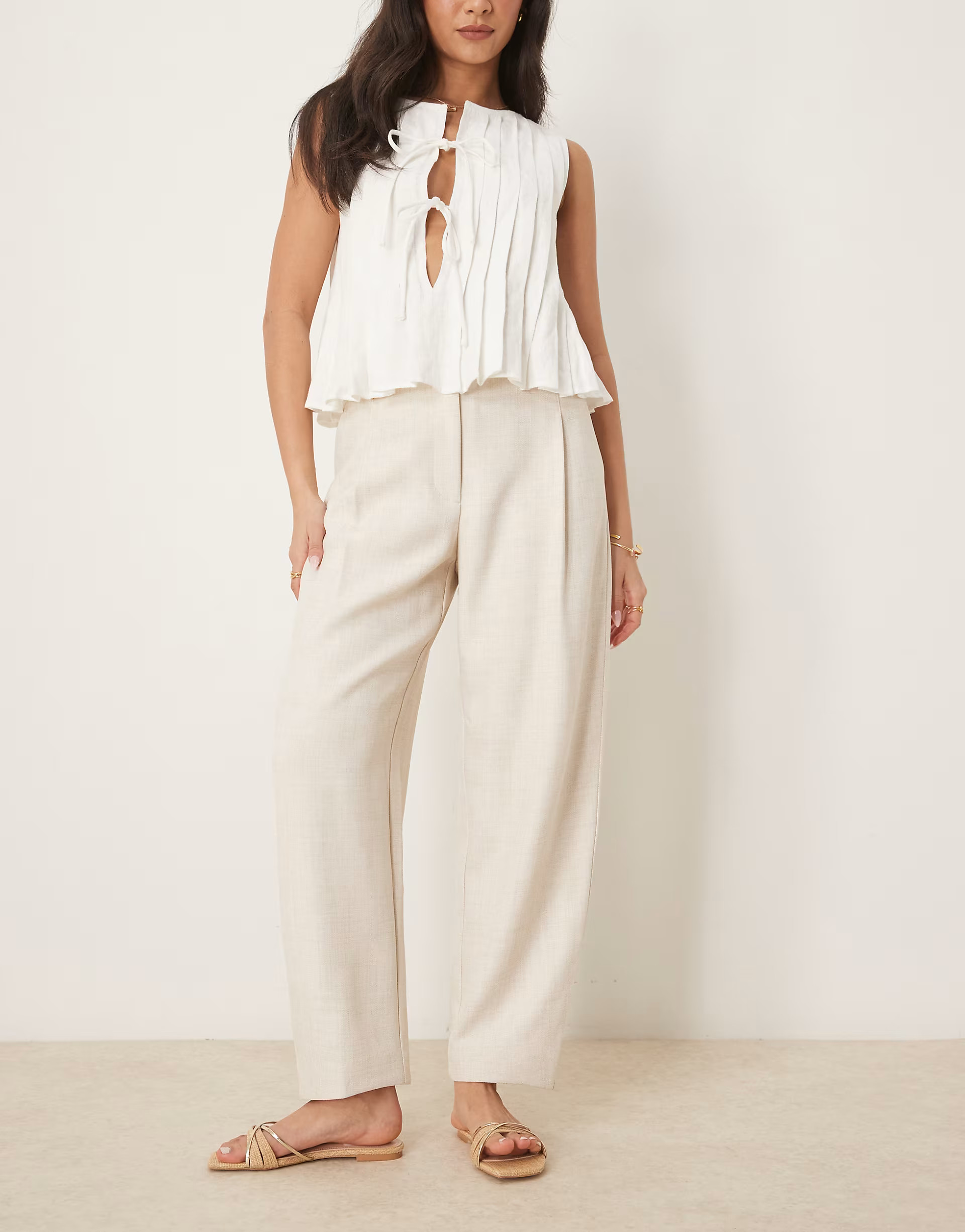ASOS DESIGN tailored textured barrel pants with tab detail in neutral  | ASOS | ASOS (Global)