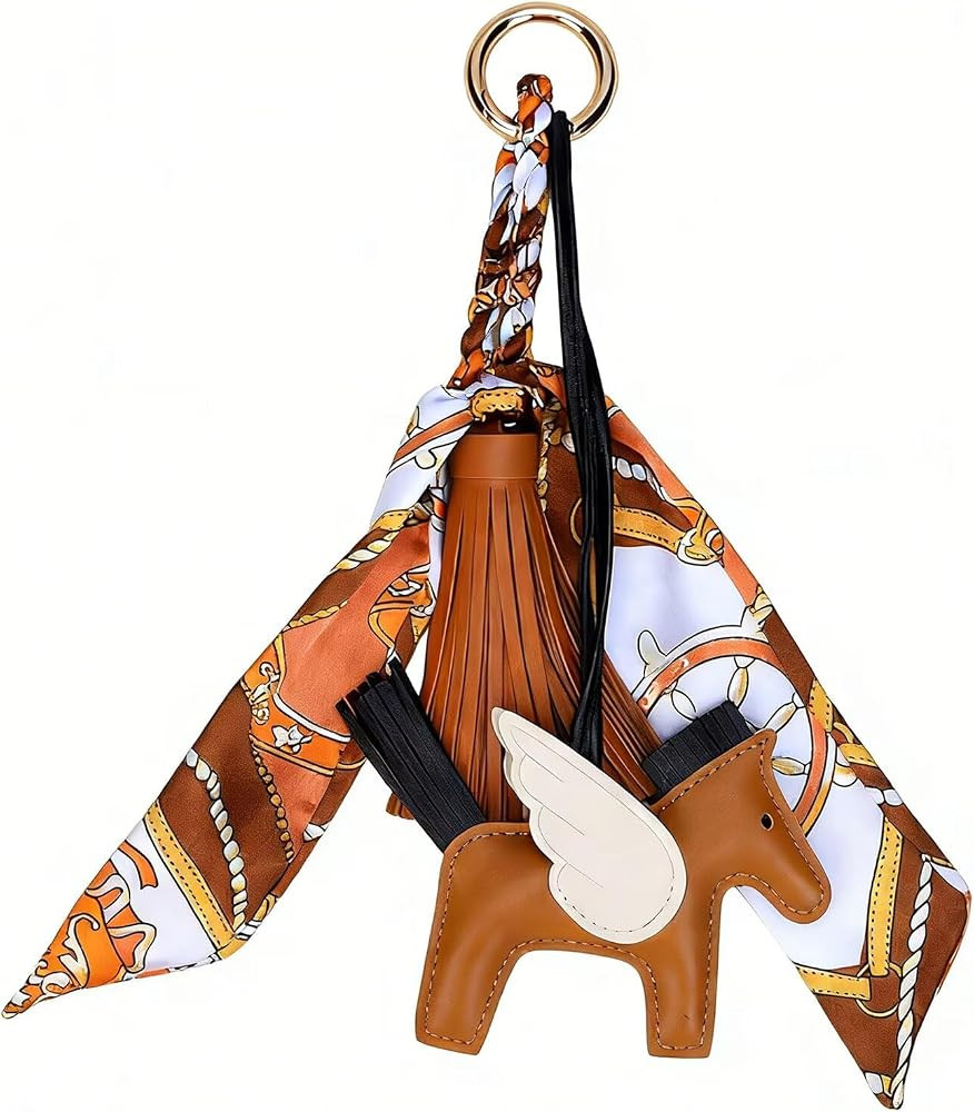Leather Horse Bag Charm with Scarf Tassel Horse Keychain Handbags Purse Tote Backpack Charms for ... | Amazon (US)