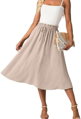 High Waist Skirts for Women Below Knee Casual Flowy Summer Midi Skirts Palazzo A-Line Long Skirt ... | Amazon (US)