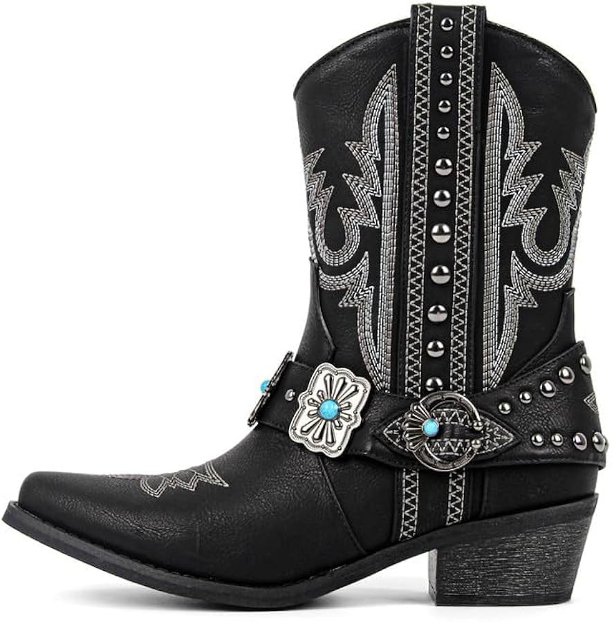 Only maker Cowgirl Western Boots for Women Ankle High Embroidery Pointed Toe Cowboy Rodeo Country... | Amazon (US)