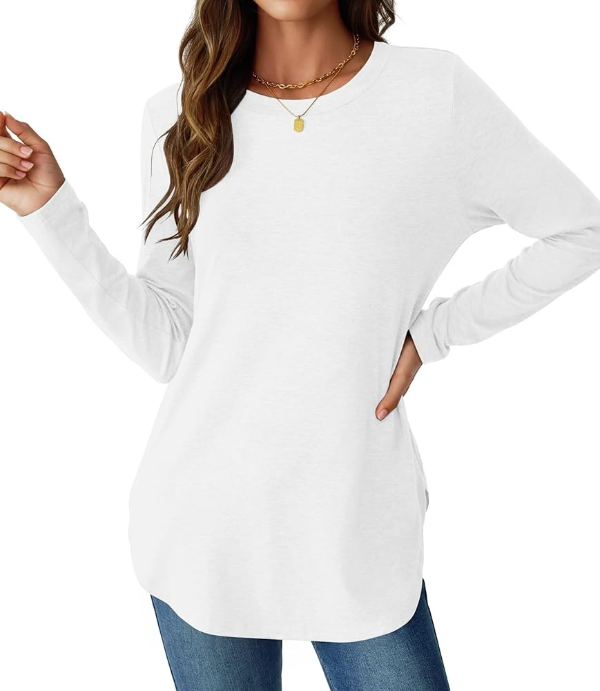 NORACORA Womens Long Sleeve Shirts Loose Tunic Tops Round Neck Lightweight Side Split Casual 2025... | Amazon (US)