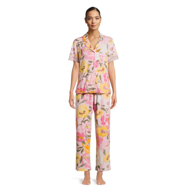 The Pioneer Woman Short Sleeve Notch Collar Top and Pant Pajama Set, 2-Piece, Sizes S-3X | Walmart (US)