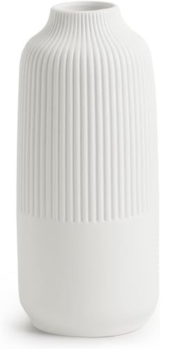 Ceramic Flower Vase Large Matte White Vase for Home Decor Ribbed Vase for Room Office Shelf Decor, Simple Yet Gorgeous Classic Nordic Style Vases for Fresh Dried Flowers Pampas Grass, 10" Tall | Amazon (US)