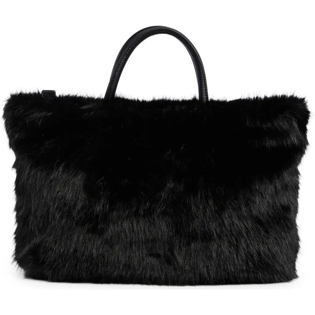 BCBG Faux Fur Tote Bag with Pouch in Black at Nordstrom Rack | Nordstrom Rack
