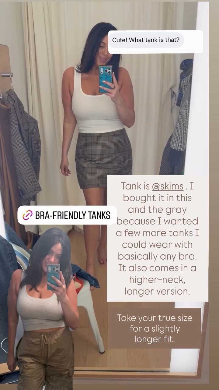 Lots of questions on the tank top! It’s Skims and one of my favorite tanks that works with basically any bra (no need for special straps!). I took true to size. It’s fitted and hits right at the waistline, and they also have a higher-neck, lower-hem version too.

#LTKMidsize #LTKActive