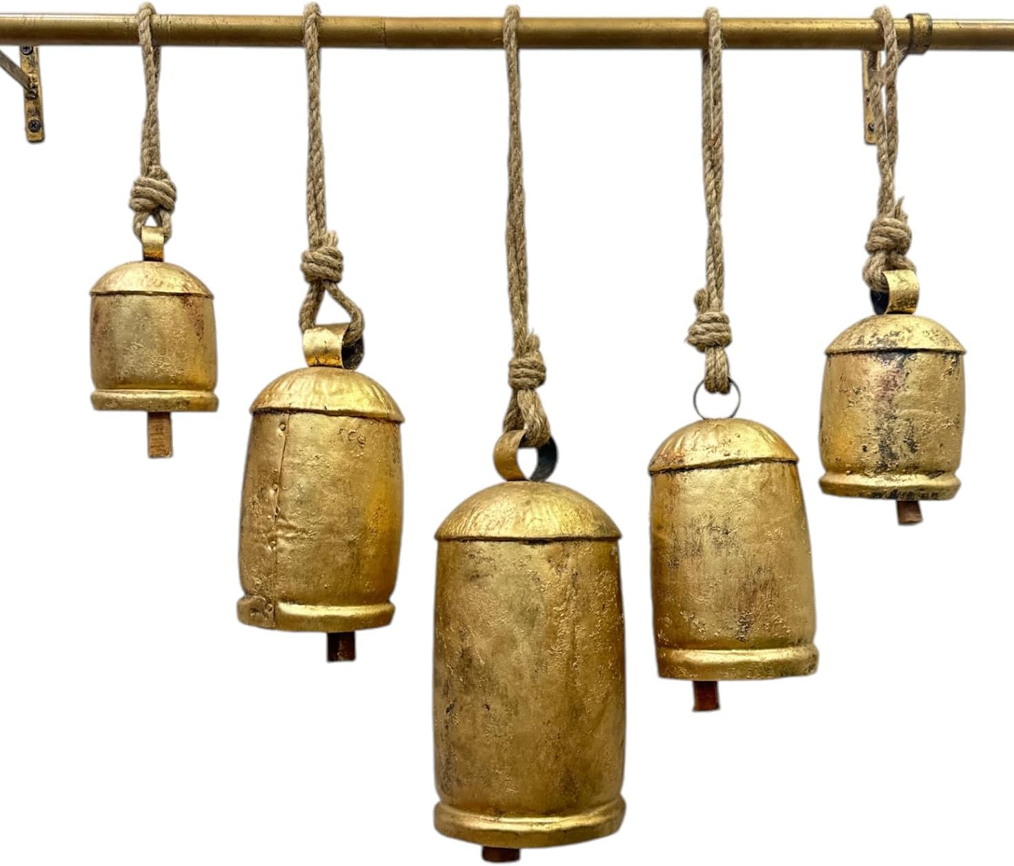 Vintage Style Harmony Shabby Chic Large Rustic Cow Bells for Christmas Decor - Set of 5 Gold Bell... | Amazon (US)