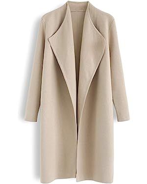 CHICWISH Women's Classy Light Tan/Black Open Front Knit Coat Cardigan | Amazon (US)