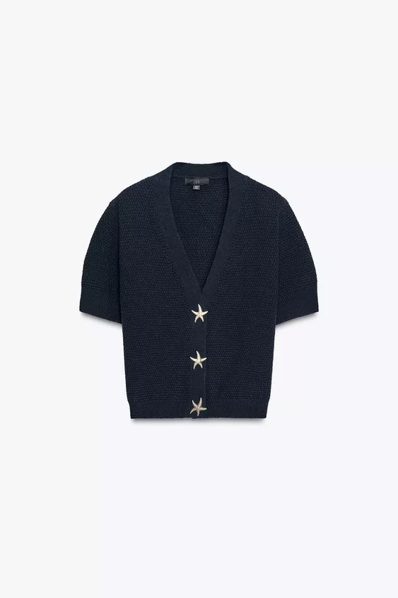 STAR BUTTON TEXTURED KNIT CARDIGAN | Zara Canada